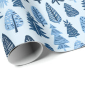 Hand getrokken Bomen Blauwe Kerstmis Cadeaupapier (Rol Hoek)