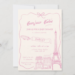 Hand getrokken Bonjour Bebe Frans roze Baby shower Kaart