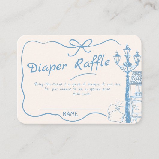 Hand getrokken Bonjour Bebe Franse Blauwe Baby Lui Informatiekaartje (Voorkant)