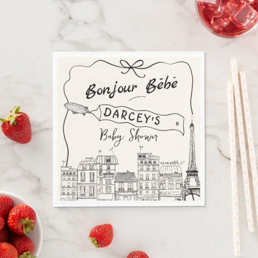 Hand getrokken Bonjour Frans Baby shower Welkom Servet (Insitu)