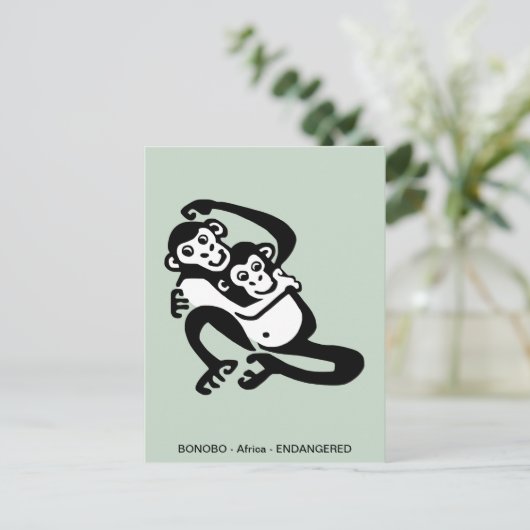 Hand getrokken BONOBO- Chimpansee -Wildlife - Prim Briefkaart (Staand voorkant)