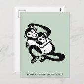Hand getrokken BONOBO- Chimpansee -Wildlife - Prim Briefkaart (Voorkant / Achterkant)