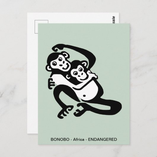 Hand getrokken BONOBO- Chimpansee -Wildlife - Prim Briefkaart (Voorkant / Achterkant)