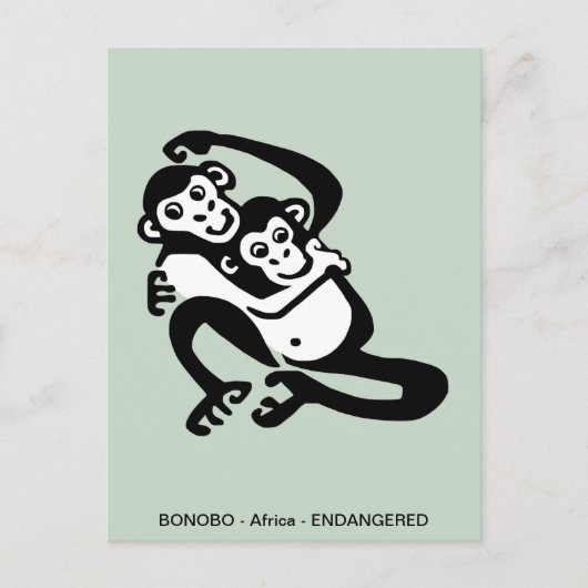 Hand getrokken BONOBO- Chimpansee -Wildlife - Prim Briefkaart (Voorkant)