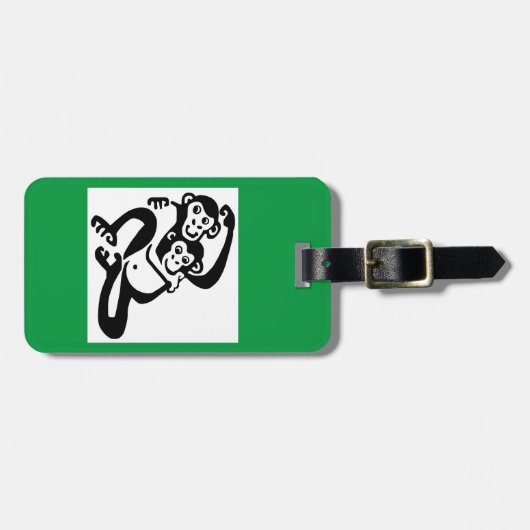 Hand getrokken BONOBOS - Chimpansee- Groen Bagagelabel (Voorkant horizontaal)