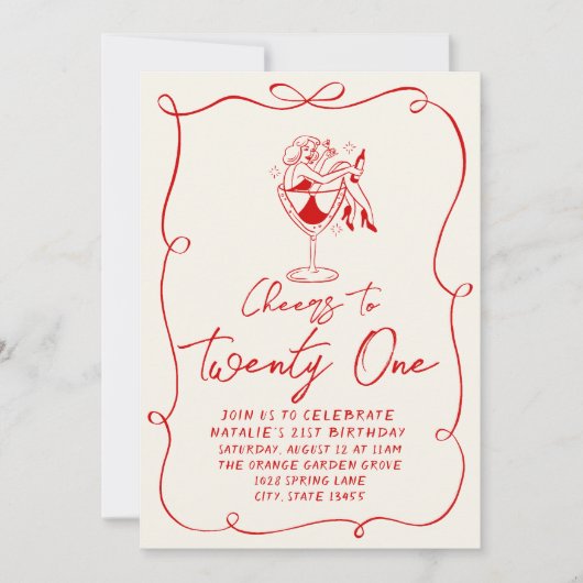 Hand getrokken boog 21e boog foto verjaardagsfeest kaart (Voorkant)