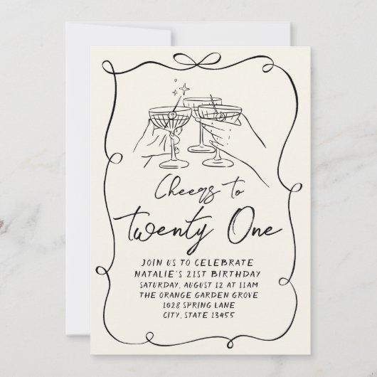 Hand getrokken boog 21e Coquette Fun Verjaardagsfe Kaart (Voorkant)