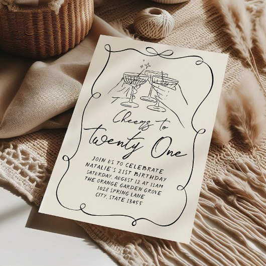Hand getrokken boog 21e Coquette Fun Verjaardagsfe Kaart