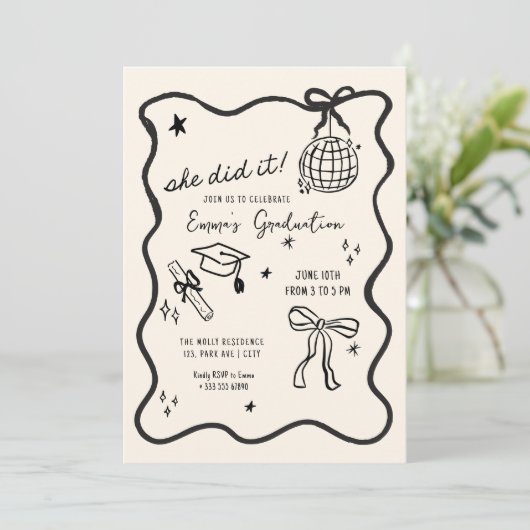 Hand getrokken boog Afstuderen Aankondiging (Staand voorkant)