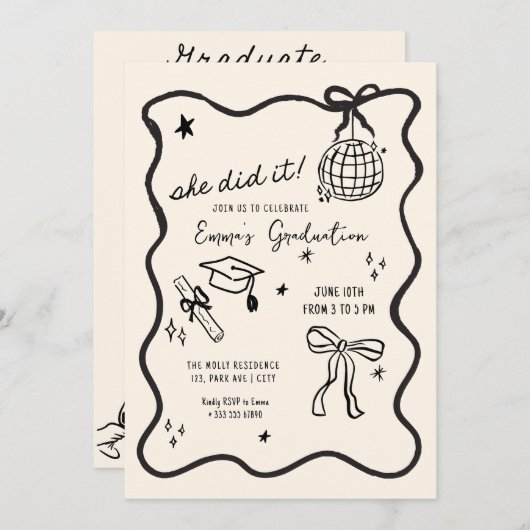 Hand getrokken boog Afstuderen Aankondiging (Voorkant / Achterkant)