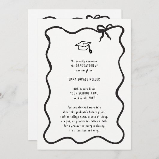 Hand getrokken boog Afstuderen Aankondiging (Voorkant / Achterkant)