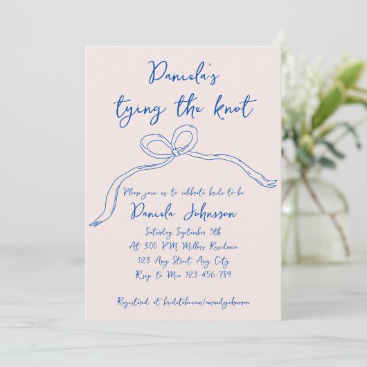 Hand getrokken boog blauw binden van de knoop Vrij Kaart (Staand voorkant)