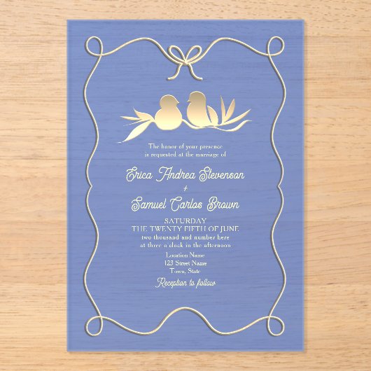 Hand getrokken boog blauw bruiloft acryl uitnodigi acryl uitnodigingen (Voorkant)