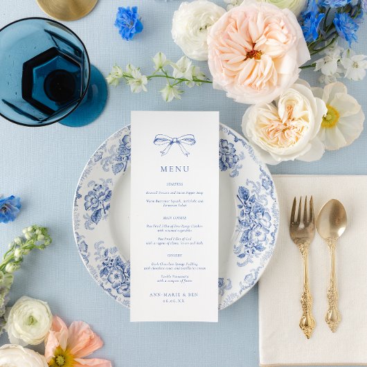 Hand getrokken boog blauw bruiloft menu