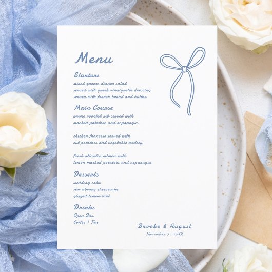 Hand getrokken boog blauw bruiloft menu