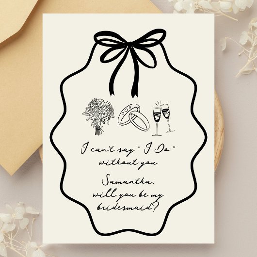 Hand Getrokken Boog Bloemen Bruidsmeisje Voorstel Kaart