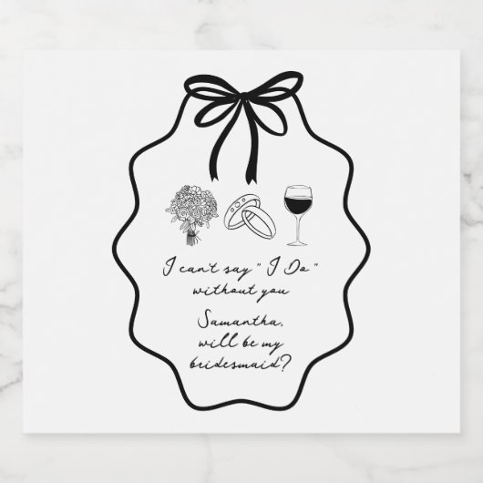 Hand Getrokken Boog Bloemen Bruidsmeisje Voorstel Sparkling Wijnetiket (Enkel label)