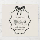 Hand Getrokken Boog Bloemen Bruidsmeisje Voorstel Sparkling Wijnetiket (Enkel label)