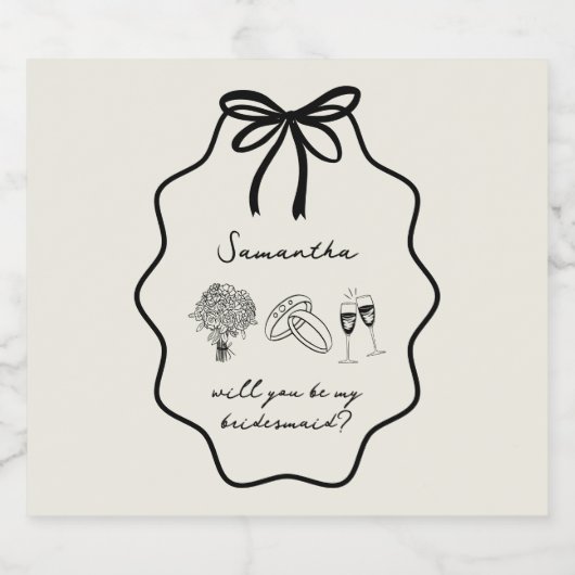 Hand Getrokken Boog Bloemen Bruidsmeisje Voorstel Sparkling Wijnetiket (Enkel label)
