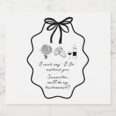 Hand Getrokken Boog Bloemen Bruidsmeisje Voorstel Sparkling Wijnetiket (Enkel label)