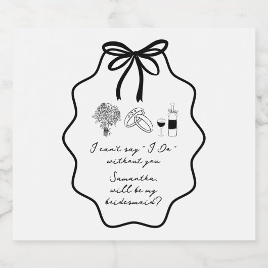 Hand Getrokken Boog Bloemen Bruidsmeisje Voorstel Sparkling Wijnetiket (Enkel label)