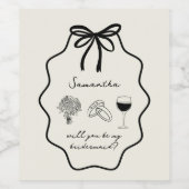 Hand Getrokken Boog Bloemen Bruidsmeisje Voorstel Wijn Etiket (Enkel label)