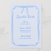 Hand getrokken boog Coquette blauw Signature Drink Menu (Voorkant)