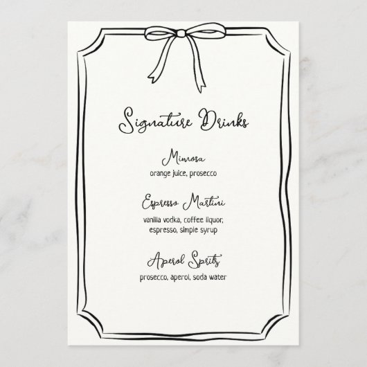 Hand getrokken boog Coquette Chic Signature Drinke Menu (Voorkant)