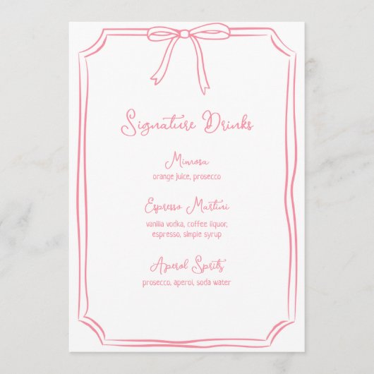 Hand getrokken boog coquette roze handtekening Dri Menu (Voorkant)