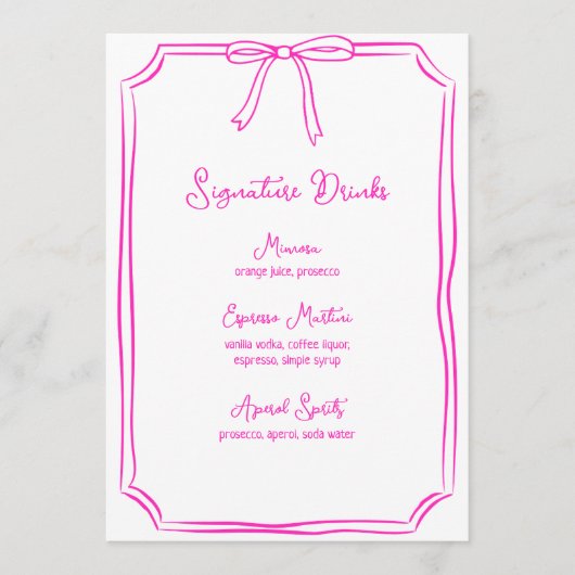 Hand getrokken boog coquette roze handtekening Dri Menu (Voorkant)