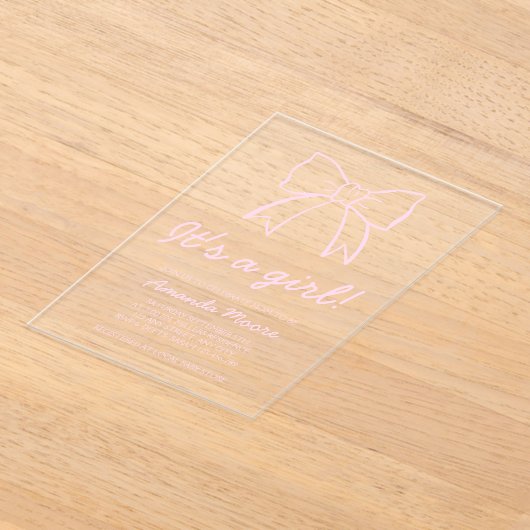 Hand getrokken boog Elegant Script Girl Baby showe Acryl Uitnodigingen (Laagn)