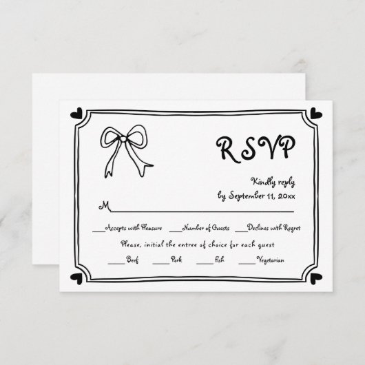 Hand getrokken boog en grens grillige bruiloft RSVP kaartje (Voorkant / Achterkant)