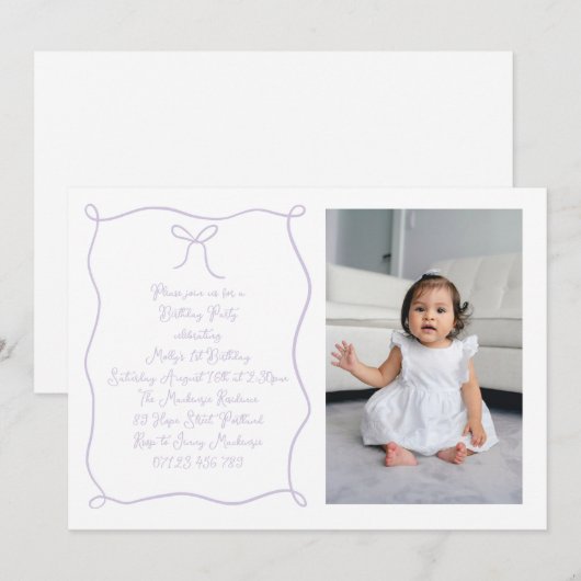 Hand getrokken boog foto Blush Lila verjaardagsfee Kaart (Voorkant / Achterkant)