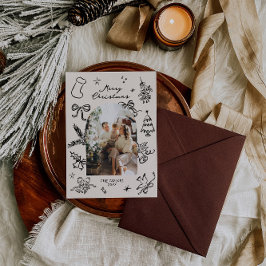 Hand getrokken boog foto kerst Kaart