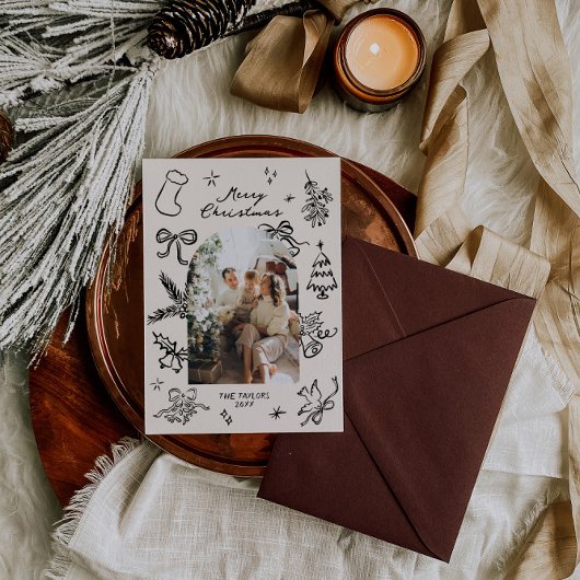 Hand getrokken boog foto kerst Kaart