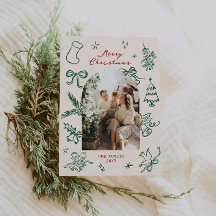 Hand getrokken boog foto kerst Kaart