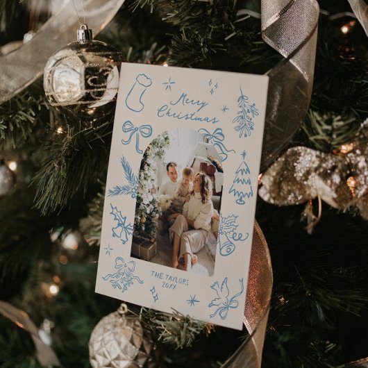 Hand getrokken boog foto kerst Kaart
