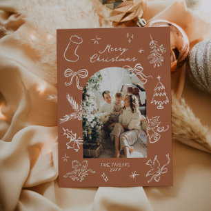 Hand getrokken boog foto kerst Kaart