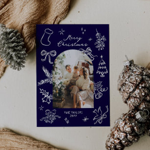 Hand getrokken boog foto kerst Kaart