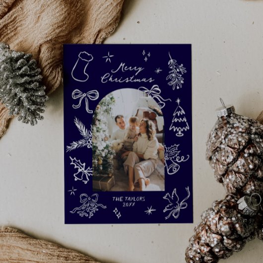 Hand getrokken boog foto kerst Kaart