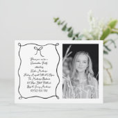 Hand getrokken boog foto zwart afstudeerfeest kaart (Staand voorkant)