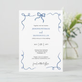 Hand getrokken boog Frans blauw bruiloft Kaart (Staand voorkant)