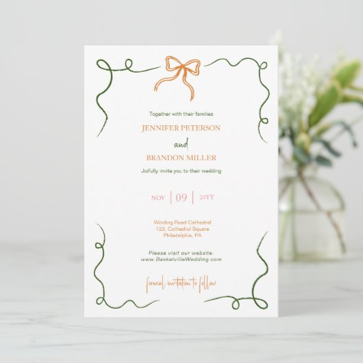 Hand getrokken boog kleurrijke eigenzinnige bruilo kaart (Staand voorkant)