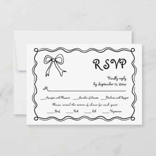 Hand getrokken boog kronkelende grens grillige bru RSVP kaartje (Voorkant)
