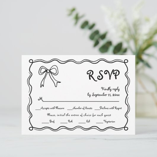 Hand getrokken boog kronkelende grens grillige bru RSVP kaartje (Staand voorkant)