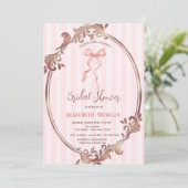 Hand getrokken boog, Lijst roze strepen Vrijgezell Kaart (Staand voorkant)