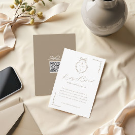 Hand Getrokken Boog & Lint Monogram Crest Wedding RSVP Kaartje