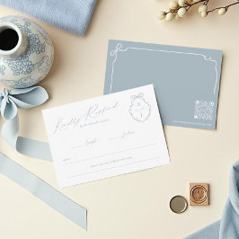 Hand Getrokken Boog & Lint Monogram Crest Wedding RSVP Kaartje