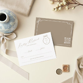 Hand Getrokken Boog & Lint Monogram Crest Wedding RSVP Kaartje