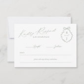 Hand Getrokken Boog & Lint Monogram Crest Wedding RSVP Kaartje (Voorkant)